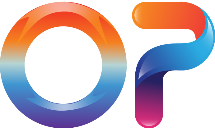 The full color OrthoPreneur logo. The logo is a stylized "OP" with a multicolor vertical gradient.